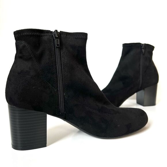 LifeStride Black Faux Suede Stretch Block Heel Comfort Ankle Bootie Boots SZ 9 - Picture 3 of 16